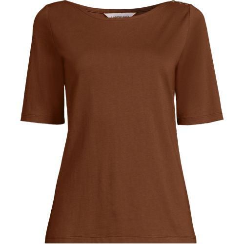 Supima T-Shirt mit U-Boot-Ausschnitt und geknöpfter Schulter, Damen,  Orange, Baumwolle, by Lands' End