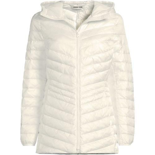 Daunenjacke WANDERWEIGHT Verstaubar Ultraleicht mit Kapuze, Damen,  Weiß, Nylon/Daunen, by Lands' End