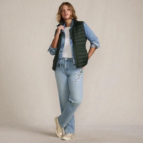 Daunenweste WANDERWEIGHT Verstaubar Ultraleicht, Damen,  Grün, Nylon, by Lands' End