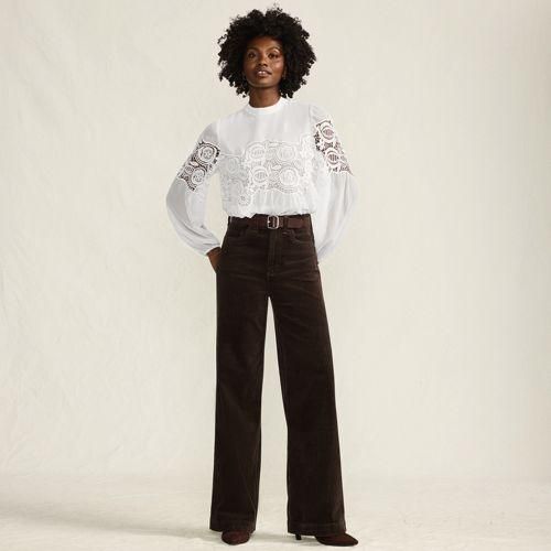 Breitcord-Hose High Waist mit weitem Bein, Damen,  Braun, Elasthan/Baumwoll-Mischung, by Lands' End