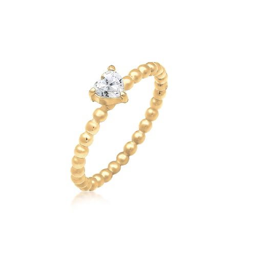 Verlobungsring ELLI "Verlobungsring Herz Zirkonia Kristall 925 Silber" Gr. 58, gold, Fingerringe, Damen, 58mm, Silber 925 (Sterlingsilber), 2mm, Verlobungsring