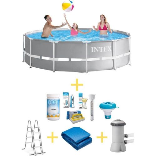 Intex Prism Frame Pool - 366 x 99 cm - Inklusive WAYS Wartungspaket, Filterpumpe, Bodenplane & Poolleiter