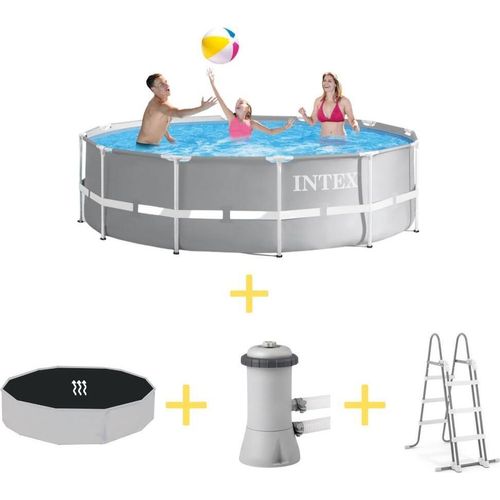 Intex Prism Frame Pool - 366 x 99 cm - Inklusive Solarsegel, Filterpumpe & Poolleiter