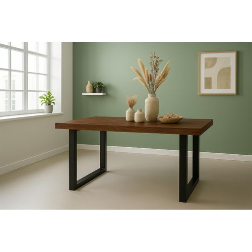 Esstisch 120x80cm Akazienholz nussbaumfarben gerade Kante U-Gestell schwarz RIO
