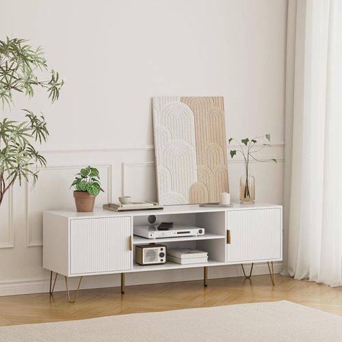 TV Schrank Lowboard Weiß 60 Zoll 137x38x48 cm mit 2 Schränken