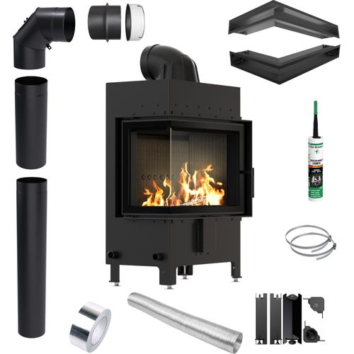 Kamin KRATKI LUCY Links 12 kW Ø200 SCHWARZ Rohrset Luft mit Schließung
