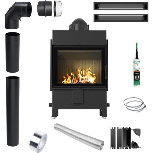 Kamin KRATKI LUCY 12 kW Ø 200 Schwarz Ökodesign-Set Rohre Luft
