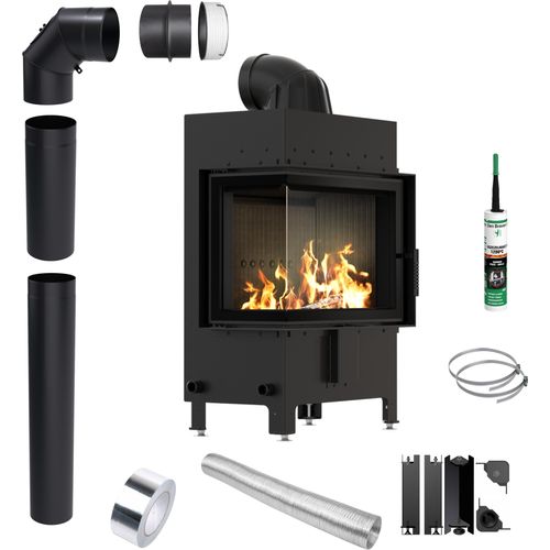 Kamin KRATKI LUCY Links 12 kW Ø200 SCHWARZ mit Schließung Montageset