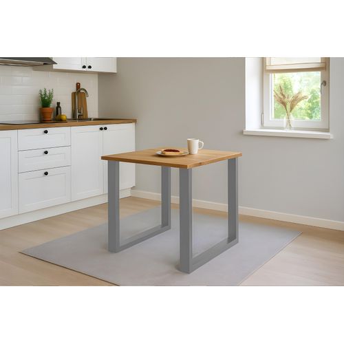 Esstisch 90x90 cm Baumkante Eichenholz massiv geölt U-Gestell silber SALVADOR
