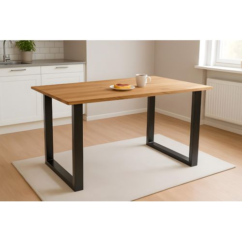 Esstisch 120x80 cm Baumkante Eichenholz massiv geölt U-Gestell schwarz SALVADOR