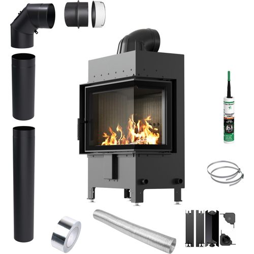 Kamin KRATKI LUCY Rechts 12kW Ø200 SCHWARZ Einbauset mit Schließung