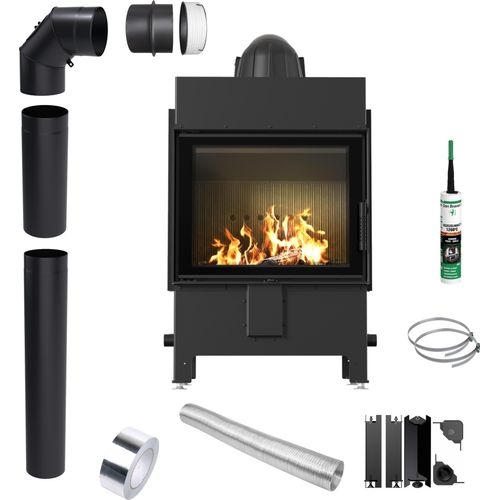 KRATKI LUCY 12 kW Ø 200 Kamin Schwarz Insert Ecodesign Rohrset