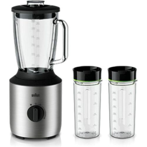 Braun PowerBlend 3 JB 3272 Standmixer - 1,5 l Glas-Mixaufsatz, Küchenhelfer zum Zerkleinern, Pürieren & Mixen, inkl. 2 Smoothie2Go Flaschen, 800