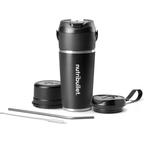 nutribullet Flip, Smoothie Maker go, 590 ml isolierter Edelstahl Thermobecher, kabellos, wiederaufladbar für 14+ Mixvorgänge, tragbarer 2in1 mini
