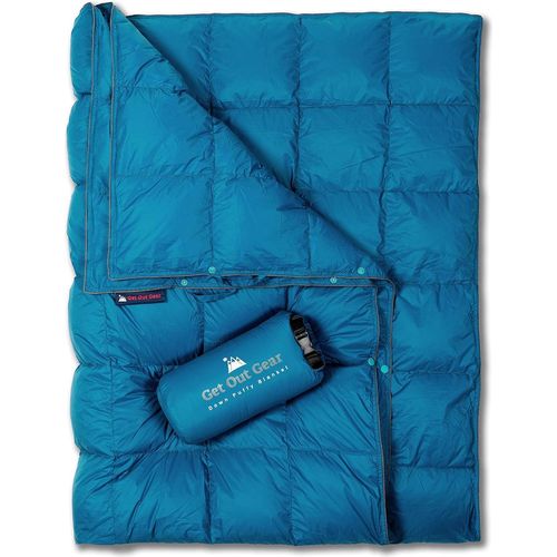 Get Out Gear Daunen-Campingdecke, leicht, verstaubar, 650 Füllkraft, Daunendecke, kompakt, wasserdicht und warm, Rucksackreisen, Steppdecke für