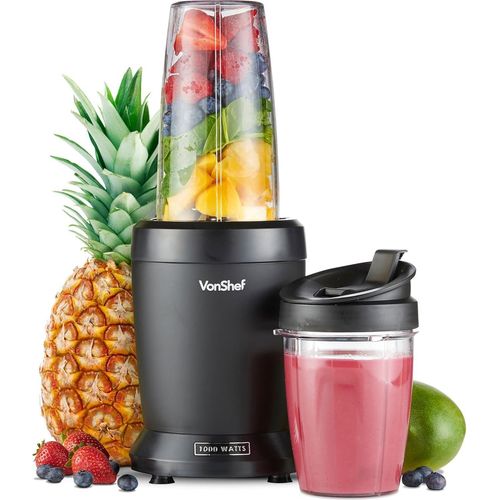 VonShef Mixer Smoothie Maker – Ultrablend für Obst, Gemüse und Crushed Ice, 1000 W/ 500 ml & 800 Go mit Mitnehmbarem Becher Mini 1 Bedienknopf