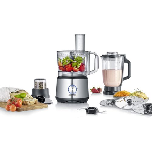 SEVERIN Multifunktionale Küchenmaschine zum Kneten, Rühren, Reiben, Raspeln, Mahlen u.v.m., Food Processor mit umfangreichem Zubehör, hochwertiger