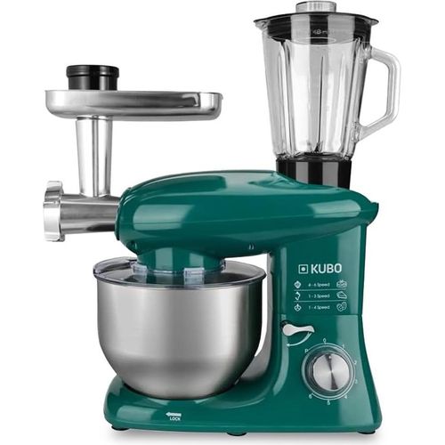 Kubo Küchenmaschine - 7 Zubehörteile: Mixbecher, Fleischwolf, große Schüssel, Schutzdeckel, Schneebesen, Mixer und Knetmaschine Farbe: Grün