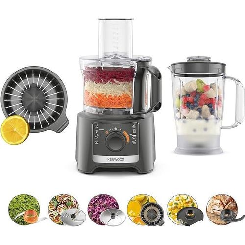 Kenwood MultiPro Compact FDP31.360GY, Multifunktions-Küchenmaschine mit Klinge zum Mixen, Kneten und Schneiden, Zitruspresse, Mixer 1,2 l, 2