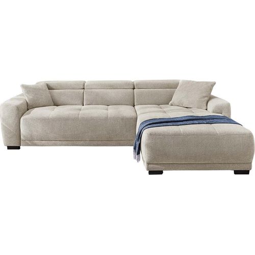 Ecksofa - 300 x 200 cm - Grau - Webstoff - elektr. Sitztiefenverstellung