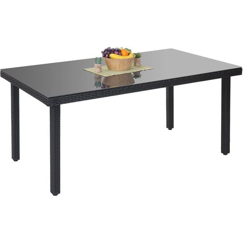 Poly-Rattan Gartentisch Cava, Esstisch Tisch mit Glasplatte, 160x90x74cm anthrazit