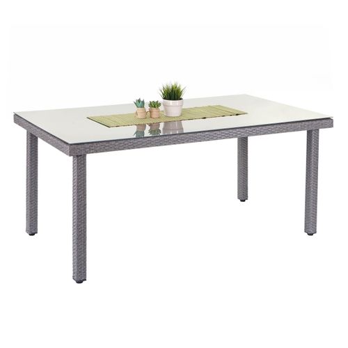 Poly-Rattan Gartentisch Cava, Esstisch Tisch mit Glasplatte, 160x90x74cm grau