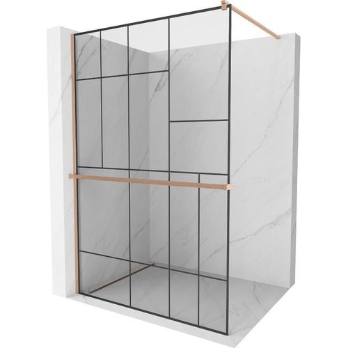 Mexen Kioto+ Duschwand mit Wandregal 70 x 200 cm, schwarzes Muster, gebürstetes Kupfer - 800-070-121-65-78