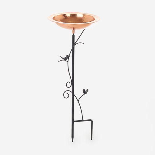 Roségoldfarbene Vogeltränke mit Hammerschlag-Effekt 76x30cm