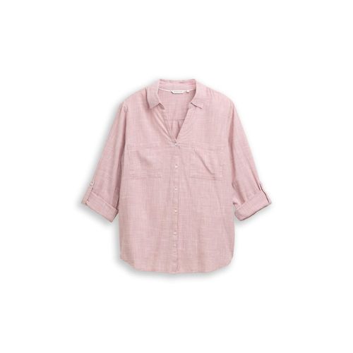 TOM TAILOR Damen Plus Size - Bluse mit Brusttaschen, rosa, Uni, Gr. 46