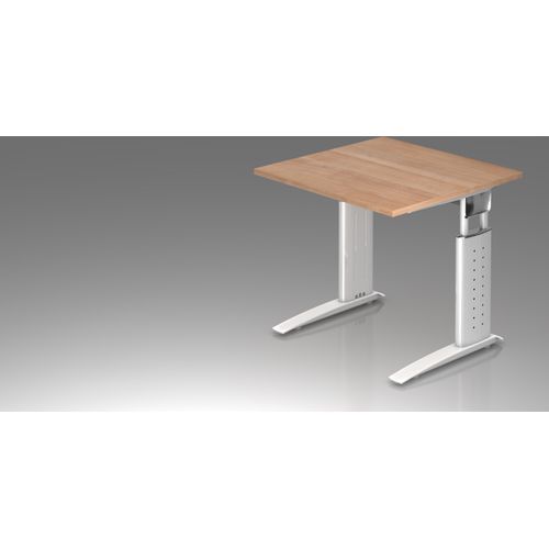 Schreibtisch U-Serie | inkl. Kabelwanne | C-Fuß | höheneinstellbar, Größe Tischplatte:80 x 80 cm, Farbe Tischplatte:Nussbaum, Farbe Gestell:Weiß