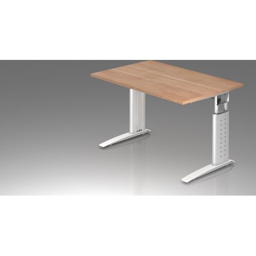 Schreibtisch U-Serie | inkl. Kabelwanne | C-Fuß | höheneinstellbar, Größe Tischplatte:120 x 80 cm, Farbe Tischplatte:Nussbaum, Farbe Gestell:Weiß