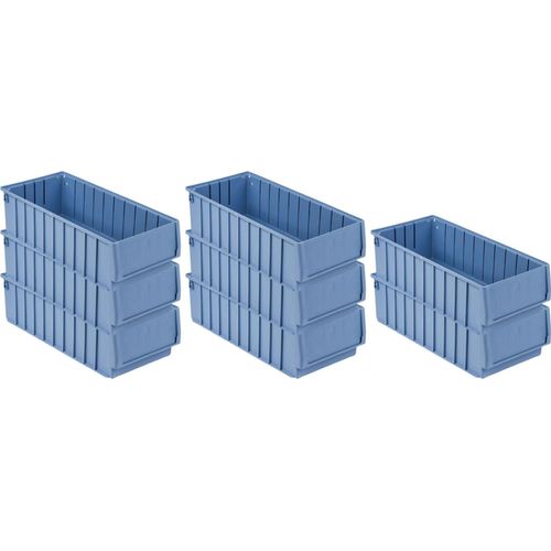 SuperSparSet 8x Regalkasten 500 BH mit Etikett & Schutzhaube | HxBxT 14x23,4x50cm | 12,6 Liter | Sichtlagerkasten, Sortimentskasten, Sortimentsbox, Kleinteilebox