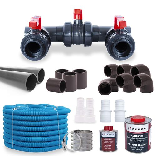 Wärmepumpe Anschluss-Set Rohr auf Schlauch d 32 mm mit Bypass & Zubehör Pool