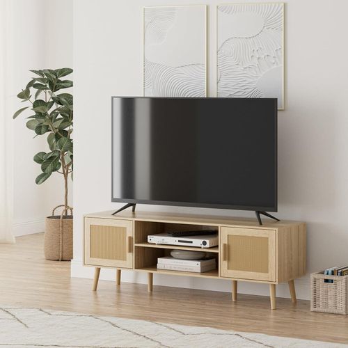 TV Schrank Lowboard Eiche 137x38x48 cm 2 Schränke Wohnzimmer 60 Zoll