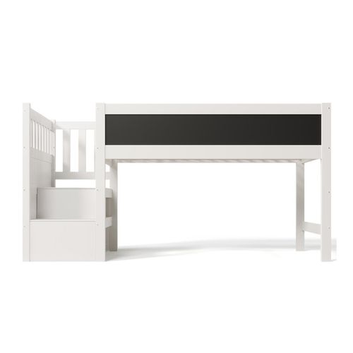 Hochbett mit Whiteboard&Tafel Kinderbett Einzelbett Jugendbett 90 x 200cm Weiß