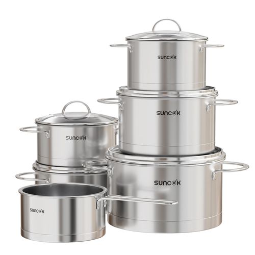 SUNCOK Topfset Induktion, 6-teilig, 18/10 Edelstahl , Töpfe mit Glasdeckel, Induktionstöpfe, Spülmaschinenfest , Backofengeeignet