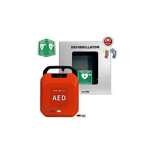 Defibrillator MedX5 HeartSave YA, automatische Schockabgabe, Sprachausgabe DE/EN, IP55, klimatisierter Wandkasten inkl. Alarm, ohne HLW-Feedback-Sensor