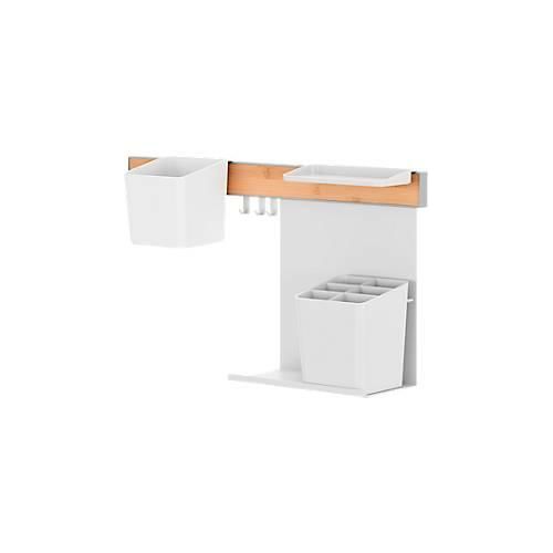tesa® Küchenorganizer Kombi-Set M, Reling-System, weiß, selbstklebend mit Power.Kit, bis 10 kg, inkl. Kräutertöpfen, Ablagen, Haken