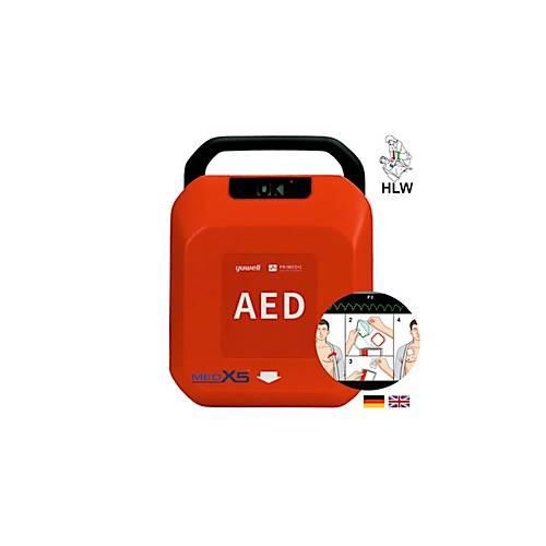Defibrillator MedX5 HeartSave YA, automatische Schockabgabe, Sprachausgabe DE/EN, LCD-Anzeige, IP55, mit HLW-Feedback-Sensor