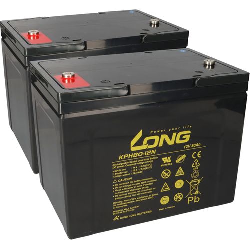 Ersatzakku für Invacare Comet und Comet HD 2x Kung Long Bleiakku 12V 80Ah Longlife