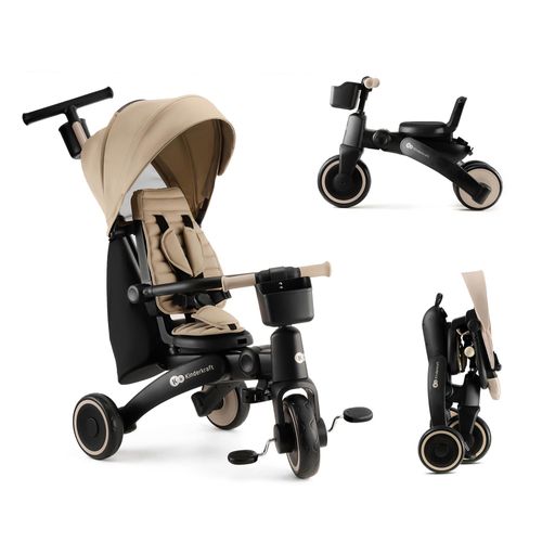 Kinderkraft JAZZ 2 – 6in1 Dreirad ab 9 Monaten, klappbar, drehbarer Sitz, UPF50+ Dach, bis ca. 5 Jahre, Beige