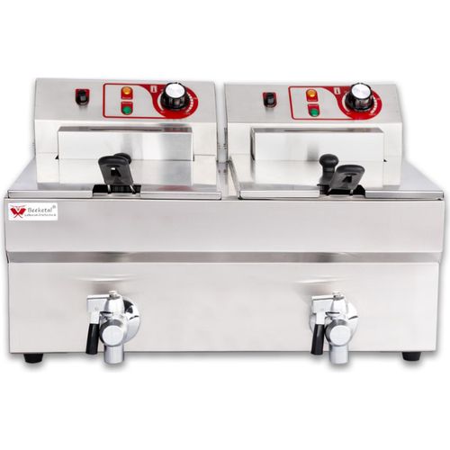 Beeketal Gastronomie Friteuse Fritteuse 230V, Fritteuse BTF/BWF:BTF20B - 9 + 9 L mit Ablaufhahn