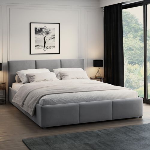 Bett 160x200 cm Doppelbett Polsterbett Bettgestell mit Lattenrost aus Metall, hydraulischer Bettkasten, Samtbezug in dunkelgrau, viel Stauraum, modern & pflegeleicht
