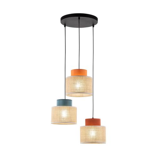 Pendelleuchte Metall Stoff E27 B: 35 cm H: max. 110 cm Schwarz Natur Blau Orange Ziegelrot 3-flammig