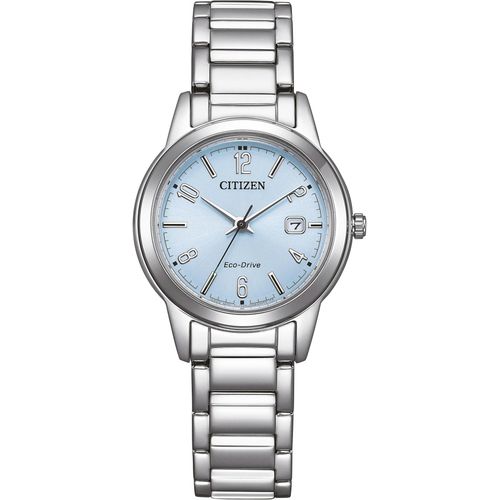 Solaruhr CITIZEN, silber (silberfarben, hellblau), Armbanduhren, Damen, Armbanduhr, Damenuhr, Edelstahlarmband, Datum