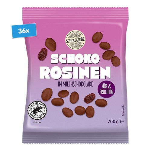 Schokoliebe Schoko Rosinen 200 g, 36er Pack
