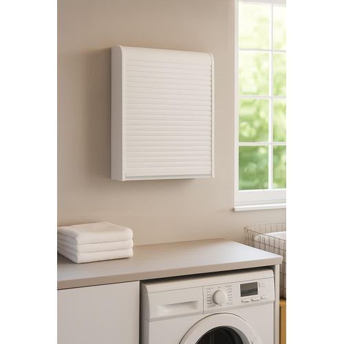 Medizinschrank BISCHOF "Salus", weiß (weiß glanz), B:42cm H:48cm T:10cm, Kunststoff, Schränke, Kompaktes Medizinschränkchen mit verschließbarem Rolladen