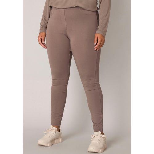 Treggings BASE LEVEL CURVY, Damen, Gr. 46, N-Gr, grau (schwarz taupe), Web, Obermaterial: 65% Viskose, 30% Nylon, 5% Elasthan, unifarben, Casual, regular fit lang, Hosen, mit elastischem Bund und angedeuteten Eingrifftaschen