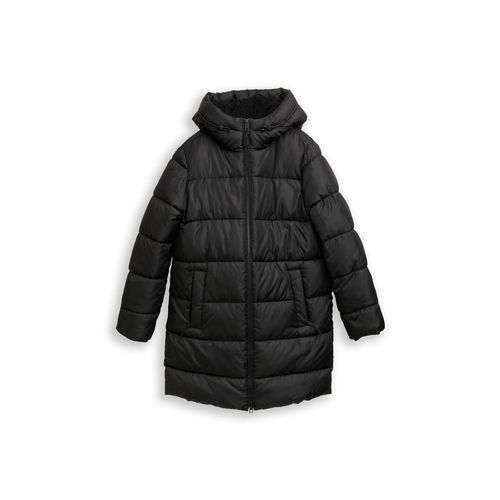 TOM TAILOR DENIM Damen Puffer-Mantel mit Kapuze, schwarz, Uni, Gr. S