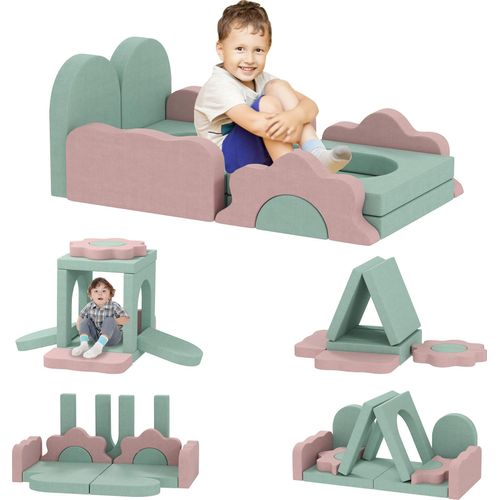 AIYAPLAY Spielsofa, Kindersofa aus Schaumstoff Bausteine 12 Stück Klettern Softbausteine mit Bällebad Bausteinset Großbausteine Schaumstoff-Kletterblöcke für Kinder mit Cordoptik Grün